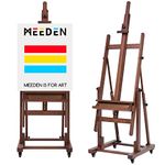 MEEDEN Extra Large H-Frame Studio Easel - Solid Beech Wooden Artist Professional Heavy-Duty Easel, Painting Art Easel Stand with 4 Premium Locking Silent Caster Wheels, Hold Max 82", Walnut