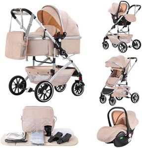 Kakbgee 3 en 1 Citadines Poussettes, Poussette Combinées, Pliable en Un Clic, Poussette Canne, Système de Voyage et Avec Siège Auto, Moustiquaire, Poussette haute vue pour nouveau - né(22kg, 0-4Ans)