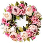 Dihope Artificial Flower Wreath Peony Round Wreath Door Wreath Summer Wreaths for Front Door Roses Garland Wall Hanging Accessories for Farm, Wedding, Home Decor