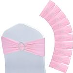 Tegeme 80 Pieces Chair Sashes Chair Bows Stretch Chair Sashes Spandex Chair Cover Band with Buckle for Wedding Hotel Banquet Birthday Party Home Decorations (Pink)