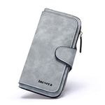 INOVERA (LABEL) Grey Vegan Leather Women's Tri-fold Women Fashion Card Coin Holder Ladies Long Purse Clutch Wallet (KK24)