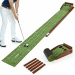 Costway Indoor/Outdoor Golf Putting Mat, Golf Putting Green w/Automatic Ball Return System, 2 Hole Sizes & Putter Alignment Guides for Training, Golf Practice Equipment for Home & Office