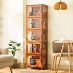 Display Case with Acrylic Cabinet Door 6 Tiers Flip Door Display Cabinet Curio Cabinet Glass Display Shelf Bamboo Storage Cabinet or Figures, Curio, Collection Display, Easy to Install 1-5 Brown