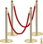 Rengue Red Carpet Ropes and Poles,5 ft/1.5 m Velvet Red Ropes,4pcs Hollow Base Crowd Control Barriers, 38In Stainless Steel Gold Stanchions Used for Theaters, Parties, Wedding, Exhibition