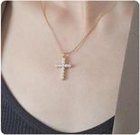 PearlLives Pearl Cross Necklace for Women 14K Gold Plated Gold Chains Chokers Cross Faith Pendant Necklaces