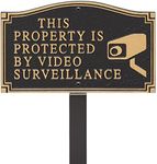 Whitehall Products Statement Plaque, Small Wall / Lawn - This Property Is Protected By Video Surveillance /w/ Graphic, Black / Gold