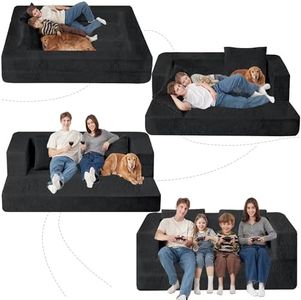 Cansunna Folding Bean Bag Chair for Adults,3-in-1 Bean Bag Couch Faux Fur Floor Sofa Large Beanbag Convertible Bean Bag Sofa Bed with Pillow,Bedroom,Living Room(Large,Black)
