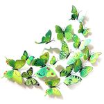 JYPHM 24PCS Butterfly Wall Decal Removable Refrigerator Magnets Mural Stickers 3D Wall Stickers for Kids Home Room Nursery Decoration Wall Art Green