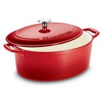 TRAMONTINA Bestow Oval Dutch Oven 6.6L with Lid | Enameled Cast Iron Casserole Pot & Biryani Pot | Even Heat Retention | Low Oil Healthy Cooking | No Seasoning Required | All Cooktops Compatible | Red