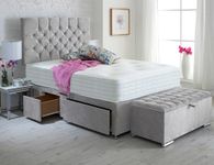 ComfoRest - 4FT6 Double Divan Bed With Mattress and Ottoman Storage Box | 2 Drawers and 24" Headboard | Double Bed and Mattress Sets | Bed With Mattress and Headboard (Seal Grey Naples)