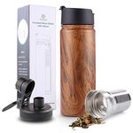 Sivaphe Insulated Water Bottle with Tea Filter Fruit Strainer Flask Stainless Steel Double Walled Vacuum for Camping Sport Home 500ml Wood Pattern 2 Lids