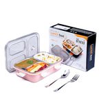 ibni Leak Proof 3 Compartment Bento Lunch Boxes Reusable Freezer Safe Stainless Steel Portion Snack Containers for Adults and Kids (Pink)