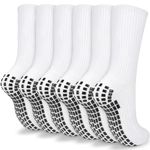 ouhos Mens Black White Non Slip Grip Football Sports Socks 9-12 Anti Blister Cushioned Thick Comfortable Basketball Tennis Trainer Athletic Socks with Rubber Dots for Men 3 Pairs