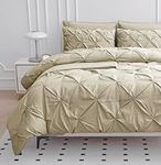 Full Comforter Set – 7 Piece Bed in a Bag – Pinch Pleated Full Size Bedding Set with Comforter, Flat Sheet, Fitted Sheet, Pillowcase & Sham – Soft Pintuck Bed Set - Linen