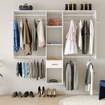 SOLRIG Wall Mounted Closet System, with Hanging Rod and All Hardware Kits, Large Garment Rack Shelves and One Drawer, Need to be Assembled, MDF with White Color for Bedroom and Closet