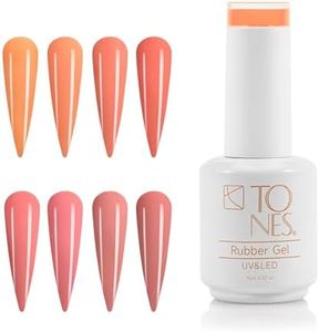 Tones Professional 8 Colors UV LED Rubber Nail Gel for Nail Reinforcement, Extensions, Sculpting & Overlays, Flexible Self-Leveling Formula, Soak-Off No Shrinking or Lifting 15 ml, Petals and Peaches