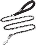 Chain Dog Leash Chew Proof Metal Leash for Medium Large Dogs, Chain Link Dog Leash Anti Chew 5.2FT Strong Anti Bite Dog Leash Comfortable Soft Padded Handle Black 3.0