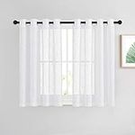 NICETOWN Small Window Sheer Curtains - Grommet Top Linen Look Window Covering Drapes for Kitchen, 52-in Width by 45-in Length, White, 2 Panels