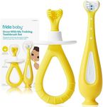 Frida Baby Training Toothbrush Grow-with-Me Set : 1 Baby Toothbrush + 1 Toddler Toothbrush for 6-24 Months, Easy-Grip Handle, Triple Angle Bristles, Soft Toothbrush Bristles