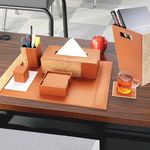 CLADD INTERNATIONAL Vegan Leather Multi Purpose Personal Desk Organizer Caddy Cabin With Storage Bin Set | Boss Office Table Gift Accessories | Decor Professional Modular Home Supplies | Tan