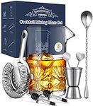 Cocktail Mixing Glass, veecom 18oz Crystal Mixing Glass Bartender Kit, 8 Piece Old Fashioned Cocktail Set with Strainer, Spoon, Jigger, Picks, Pourers, Bar Tools Cocktail Shaker Set (8 Pieces)