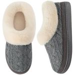 VeraCosy Ladies' Warm Knitted Faux Suede Memory Foam Moc Slippers Winter Cashmere Collar House Shoes Grey,5 UK