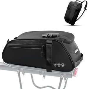 OFFBONDAGE Bike Rack Bag with 3-Digit Combination Lock, Reflective Waterproof Bike Bags for Bicycles Rear Rack, 8L Bike Trunk Bag with Multi-Pocket, Bike Backpack with Shoulder Strap