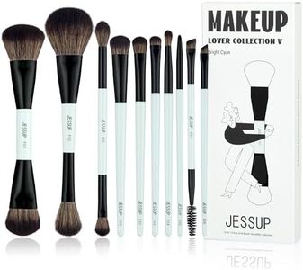 Jessup Makeup Brushes Set 10pcs, Double Sided Foundation Contour Blush Highlight Blending Eyebrow Brush Eyeshadow Eyeliner Concealer Brush, Bright Cyan Cruelty Free Cosmetic Tools T500