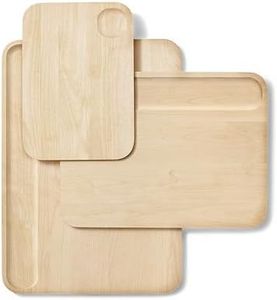 Caraway 4-Piece Double Sided Wood Cutting Board Set - Made From FSC-Certified Birch Wood - Mineral Oil & Wax Finish - 3 Sizes - Small, Medium, & Large - Storage Organizers Included