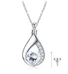 PATISORNA 925 Sterling Silver Urn Pendant Necklace for Ashes Cremation Jewelry with Crystal Teardrop Heart Necklace Funnel Filler Memorial Keepsake Jewelry Gifts for Women