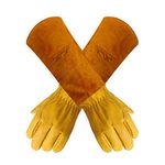 Nuo Wen Heavy Duty Long Leather Garden Gloves Thorn and Cut Proof Garden Work Gloves (Medium, Yellow)