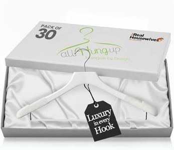 All Hung Up Hangers - Wooden Suit Hangers for Men, Wide Shoulder Design for Men’s Suits, Coats & Jackets, Heavy Duty Garment Organizer with Pant Bar, White with White Velvet, 30 pcs