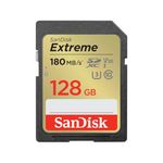 SanDisk 128GB Extreme SDXC card, SD card up to 180MB/s, V30 Memory card, UHS-I, Class, 10, U3, V30, RescuePro Deluxe data recovery software.