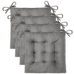 OVOV 4 Pack Chair Cushions for Dining Chairs Comfortable Seat Cushions for Kitchen Desk Chairs Velvet Chair Pads with Ties (15.5"x15.5" Light Grey)