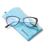 SOOLALA Blue Light Blocking Lens Ladies Reading Glasses Vintage Chic Cat Eye Fashion Readers, Black, ClearLens