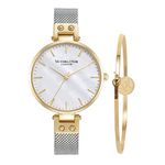 VICTORIA HYDE Women Wrist Watches Mother-of-Pearl Dial Minimalist Mesh Belt Watch Waterproof Ladies Wristwatch with Bangle Set