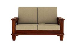 Guruhomefurniture Solid Sheesham Wood Sofa Set 2-Person Sofa Home Furniture Living Room Wooden Furniture Set For Office Without Pillow|Cream Cushions (Honey Finish)
