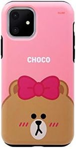 LINE Friends KCJ-DFX003 iPhone 11 Case, Dual GUALD Full Face Chocolate (Line Friends) 6.1 Inch iPhone Back Cover, Officially Licensed Product