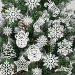 Christmas Tree Decoration Snowflake Ornaments - 42pcs White Glitter Christmas Snowflake Tree Stocking Snowman Reindeer Santa Hanging Ornaments for Xmas Winter Wonderland Holiday New Year Party