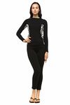 Private Island Women Plus Size UPF 50+ Swim Long Sleeve Top Rash Guard (M, Black P)