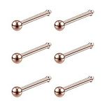 6ixgosh 6pcs 20g Nose Studs 3mm Ball Flat Surgical Steel Nose Ring for Women Men Black Rose Gold Nose Stud L Shaped Corkscrew Nose Ring Studs Cute Nostril Nose Piercing Jewelry, Stainless Steel, no gemstone