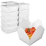 [50 Pack] 48 oz Paper Take Out Containers 6.8 x 5.5 x 2.5" - White Lunch Meal Food Boxes #8, Disposable Storage To Go Packaging, Microwave Safe, Leak Grease Resistant for Restaurant and Catering
