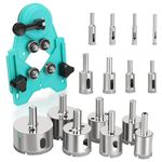 Hole Saw Set,15Pcs Diamond Drill Bits, Integrated Tile Hole Saw Kit, Coated Core Drill Bits with Hole Saw Guide Jig Fixture,Adjustable Centering Locator Suction Holder for Glass, Ceramics,Tile 6-50mm