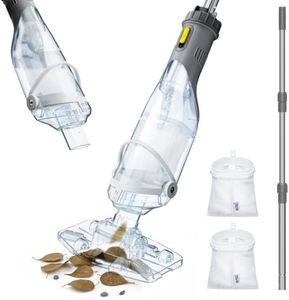 InoKraft Cordless Pool Vacuum Cleaner, Rechargeable, Handheld Pool Vacuum for Above Ground and Inground Pools, Transparent Head, 59” Extendable Pole, for Leaves, Debris, Shallow Steps, Gray