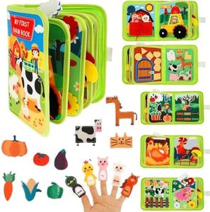 Busy Book for Toddlers 1-3, 18in1 Farm Animal Busy Book Travel Toys Montessori Quiet Books Preschool Learning Activities for Boys Girls Infants (Green- Farm)