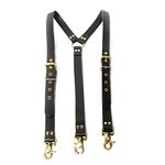 Hulara_Leather Suspenders for Men/Women Adjustable Back Y Design Dress Up Suspenders For Grooms/Wedding Gift Men Suspenders With Heavy Duty Clips Brown/Black Suspenders