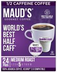 Maud's Half Caff Coffee Pods, 24 Ct | World's Best Half Caff | 100% Arabica Medium Roast Coffee | Solar Energy Produced Recyclable Single Serve Coffee Pods Compatible with Keurig K-Cup Brewers