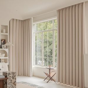VisionaryHomeDesign Soft Beige Linen Blend Curtains with Embroidery Trim - Blackout, Pinch Pleat, Memory Trained, 2 Panels (50" W x 102" L)