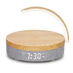 LEMEGA DTS2 Portable Bluetooth Speaker,FM Radio,Digital Alarm Clock with Wireless Charger,Bedside Lamp with Sleep Sound Machine,Dimmable LED Night Light for Bedroom/Office/Dorm - White Oak