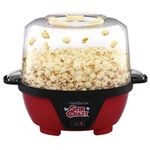 West Bend 82505 Stir Crazy Electric Hot Oil Popcorn Popper Machine with Stirring Rod Offers Large Lid for Serving Bowl and Convenient Storage, 6-quart, Red